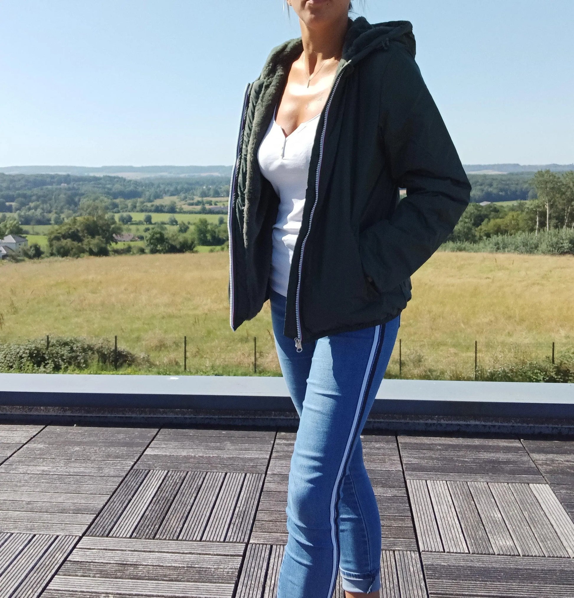 Manteau Court Fourré Vert Forêt Laura Jo - Imperméable Hiver Laura Jo