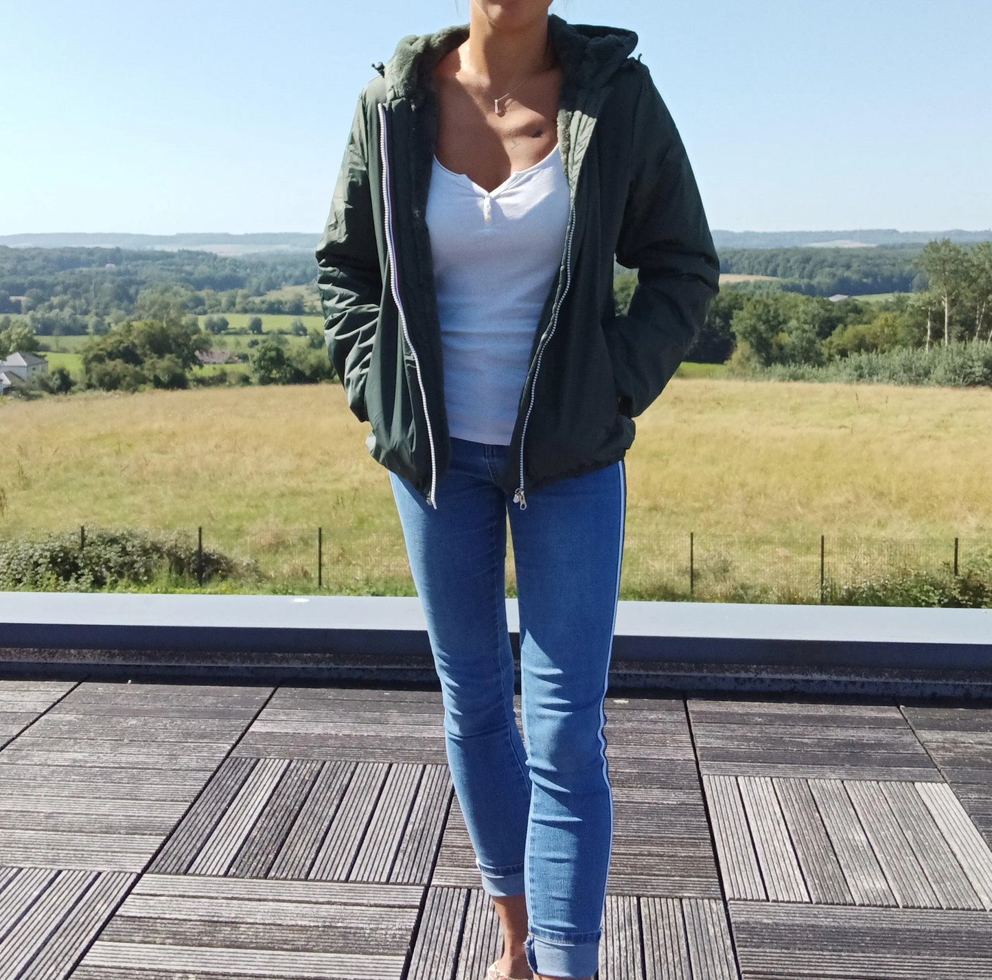 Manteau Court Fourré Vert Forêt Laura Jo - Imperméable Hiver Laura Jo