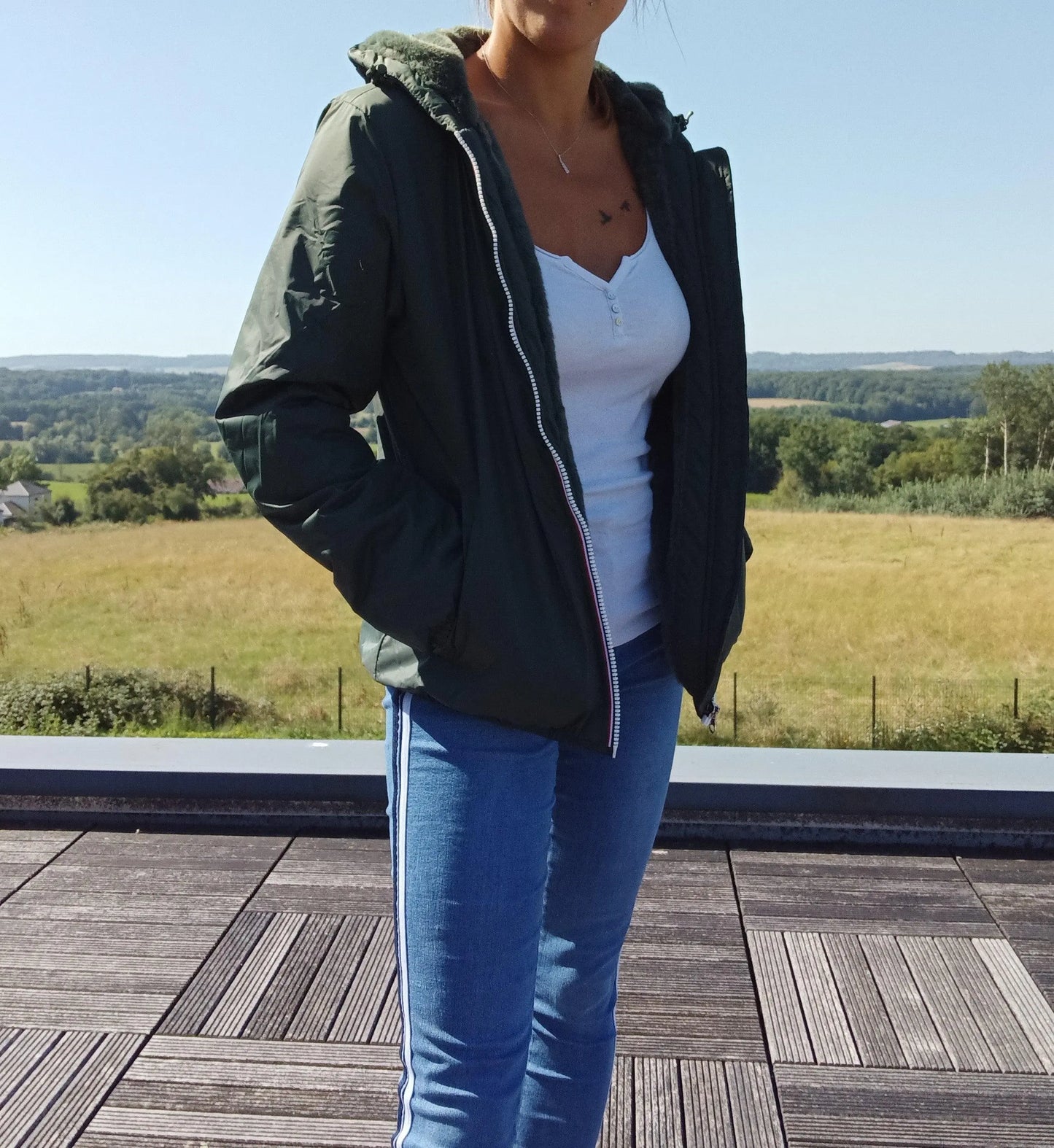 Manteau Court Fourré Vert Forêt Laura Jo - Imperméable Hiver Laura Jo