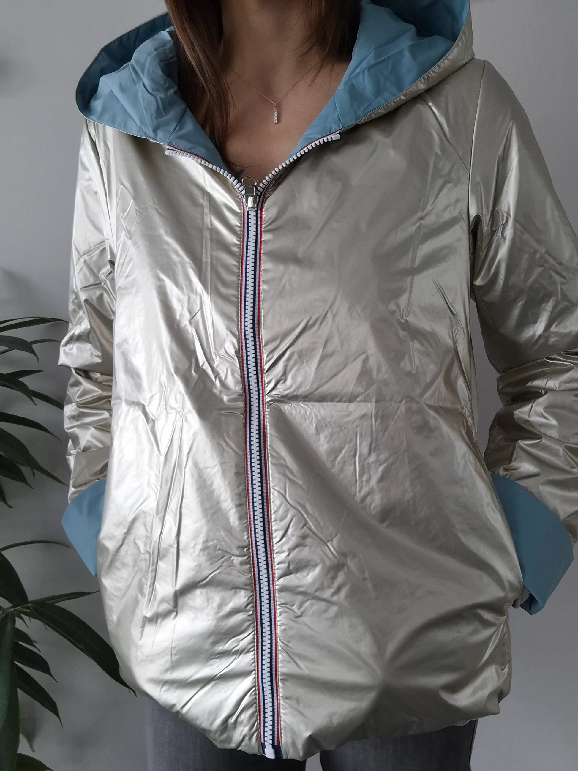 Manteau Réversible Court Bleu Ciel Doré Laura Jo - Mi-Saison Laura Jo
