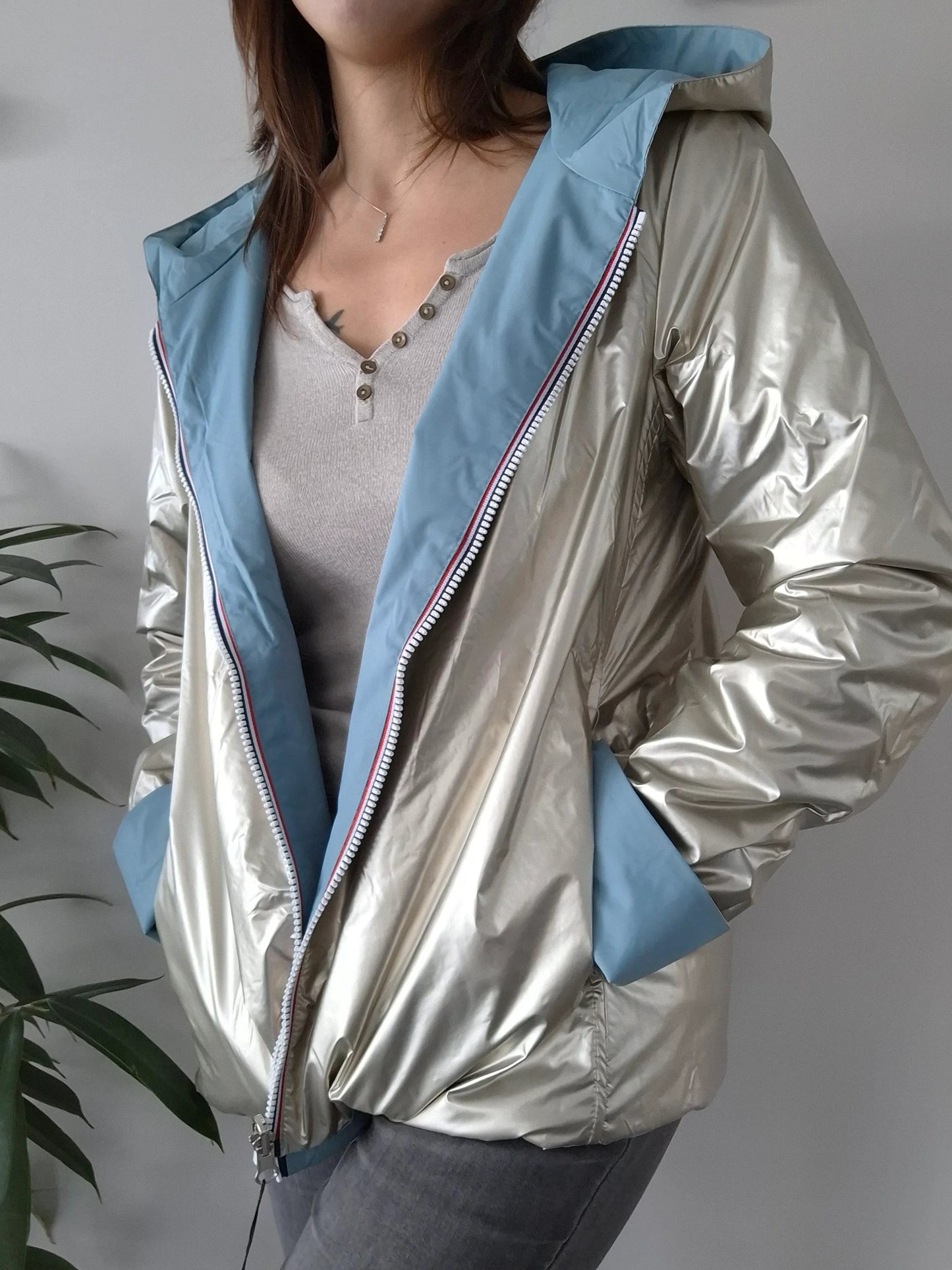 Manteau Réversible Court Bleu Ciel Doré Laura Jo - Mi-Saison Laura Jo