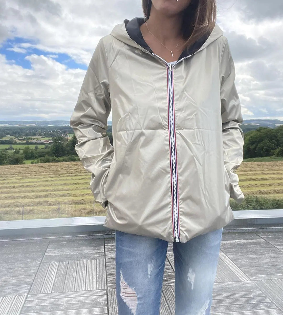 Manteau réversible Laura Jo court, imperméable, sans garnissage, couleur noir et doré, idéal pour la mi-saison