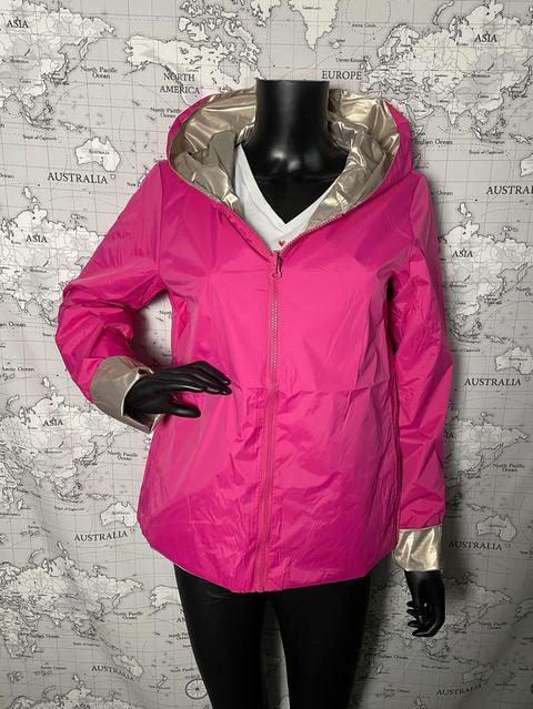 Laura Jo - Parka réversible court sans garnissage ouate couleur rose fuschia doré zip uni - Le Petit Placard