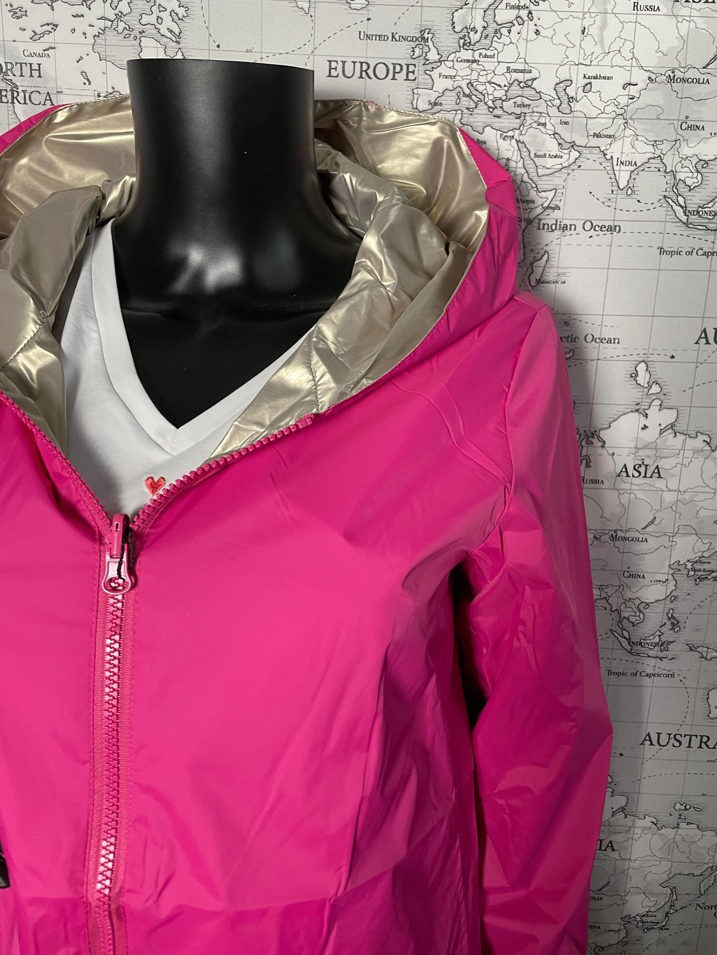 Laura Jo - Parka réversible court sans garnissage ouate couleur rose fuschia doré zip uni - Le Petit Placard