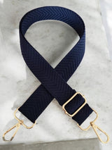 Bandoulière Chevron Bleu Marine & Mousquetons Dorés — Sangle Large
