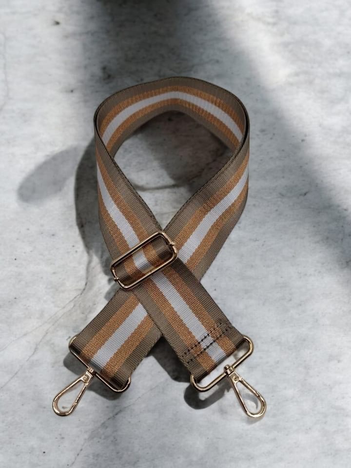 Bandoulière sangle large à rayures verticales marron, orange pailletée Le Petit Placard