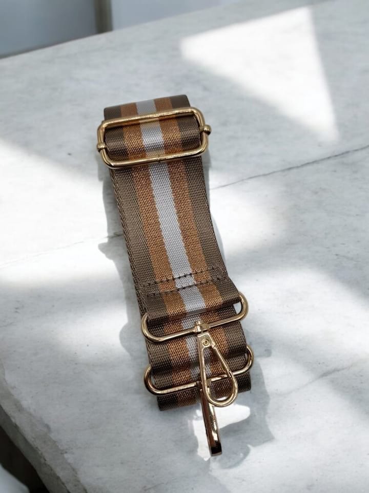 Bandoulière sangle large à rayures verticales marron, orange pailletée Le Petit Placard
