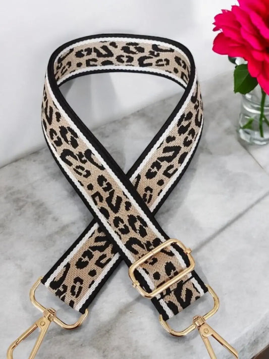 Bandoulière sangle large léopard beige noir mousquetons dorés Le Petit Placard
