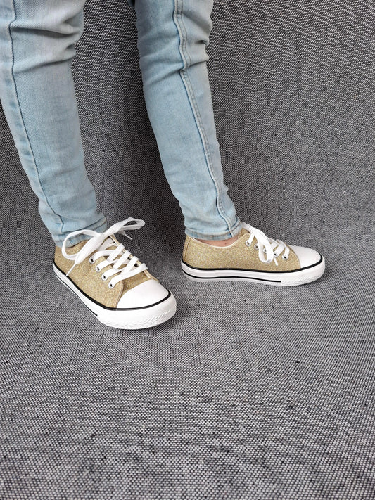 Chaussures baskets en toile paillettes gold - Enfant Le Petit Placard