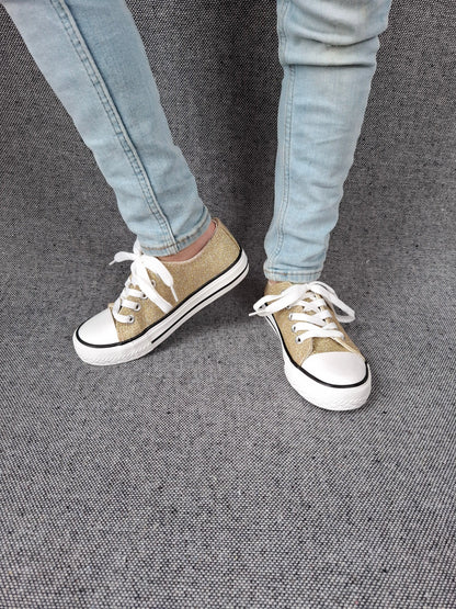 Chaussures baskets en toile paillettes gold - Enfant Le Petit Placard