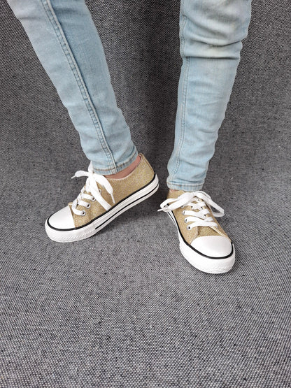 Chaussures baskets en toile paillettes gold - Enfant Le Petit Placard