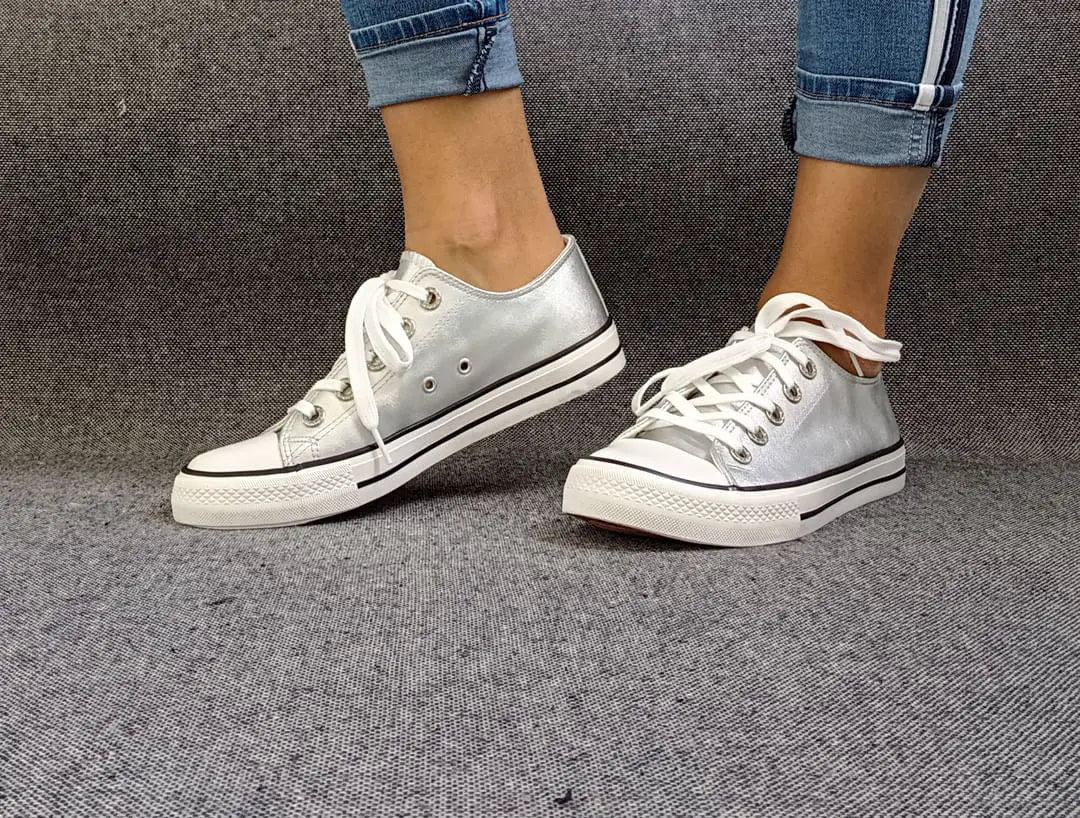 Baskets basses silver argenté type converse - Le Petit Placard