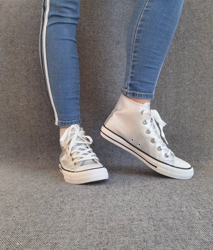 Baskets Hautes Argenté Blanc Femme - Montantes Style Converse Le Petit Placard