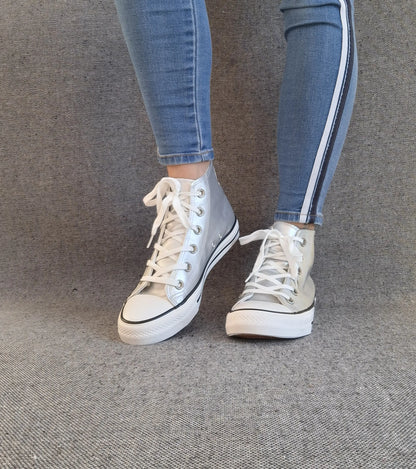 Baskets Hautes Argenté Blanc Femme - Montantes Style Converse Le Petit Placard