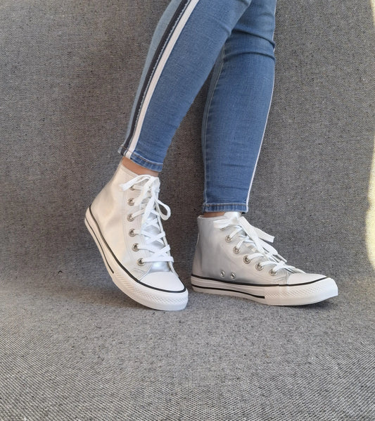 Baskets Hautes Argenté Blanc Femme - Montantes Style Converse Le Petit Placard