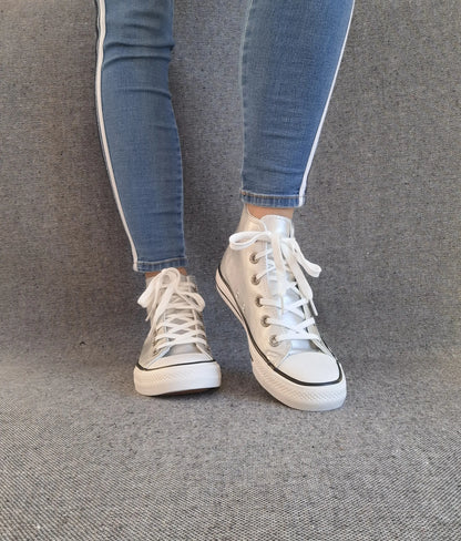 Baskets Hautes Argenté Blanc Femme - Montantes Style Converse Le Petit Placard