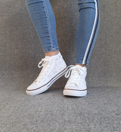 Baskets Hautes Dentelle Blanche Femme - Montantes Style Converse Le Petit Placard
