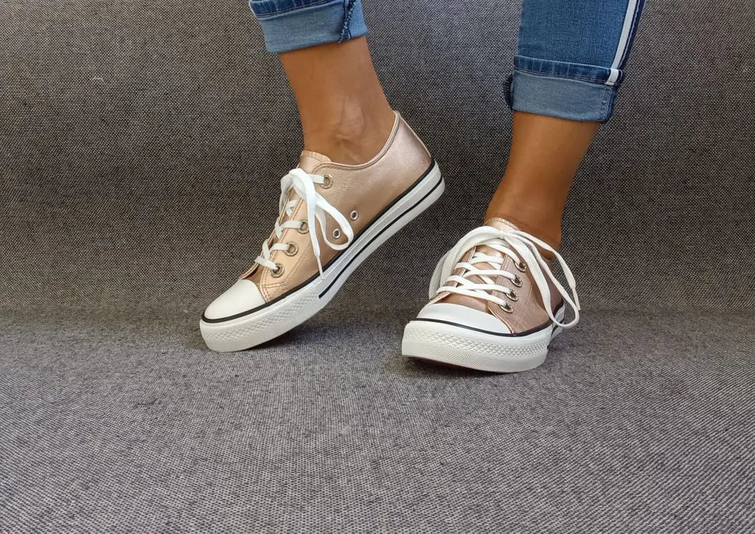 Baskets basses champagne métallisées type converse - Le Petit Placard