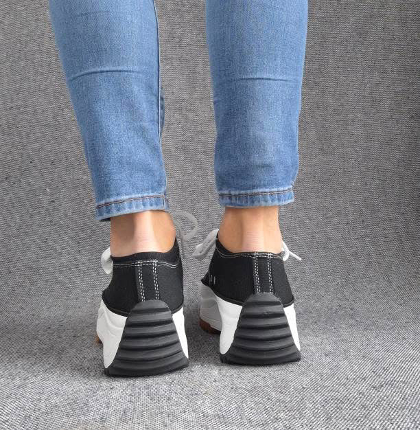 Chaussures baskets basses plate-forme toile couleur Noir et blanc Le Petit Placard