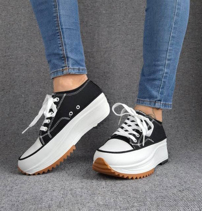 Chaussures baskets basses plate-forme toile couleur Noir et blanc Le Petit Placard