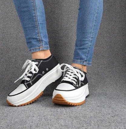 Chaussures baskets basses plate-forme toile couleur Noir et blanc Le Petit Placard