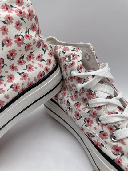 Baskets hautes motifs liberty fleurs roses en tissu type converse - Le Petit Placard