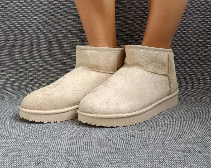 Bottines basses fourrées fausse fourrure beige - Le Petit Placard