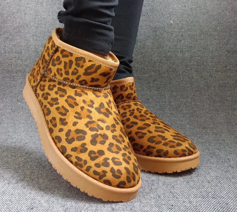 Bottines basses fourrées fausse fourrure léopard camel - Le Petit Placard