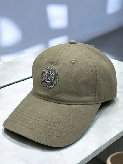 Casquette en coton beige avec logo en strass Le Petit Placard