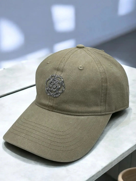 Casquette en coton beige avec logo en strass Le Petit Placard