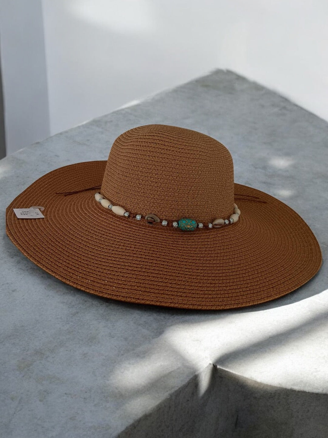 Brown wide-brim capeline hat with bead band, Le Petit Placard accessories collection
