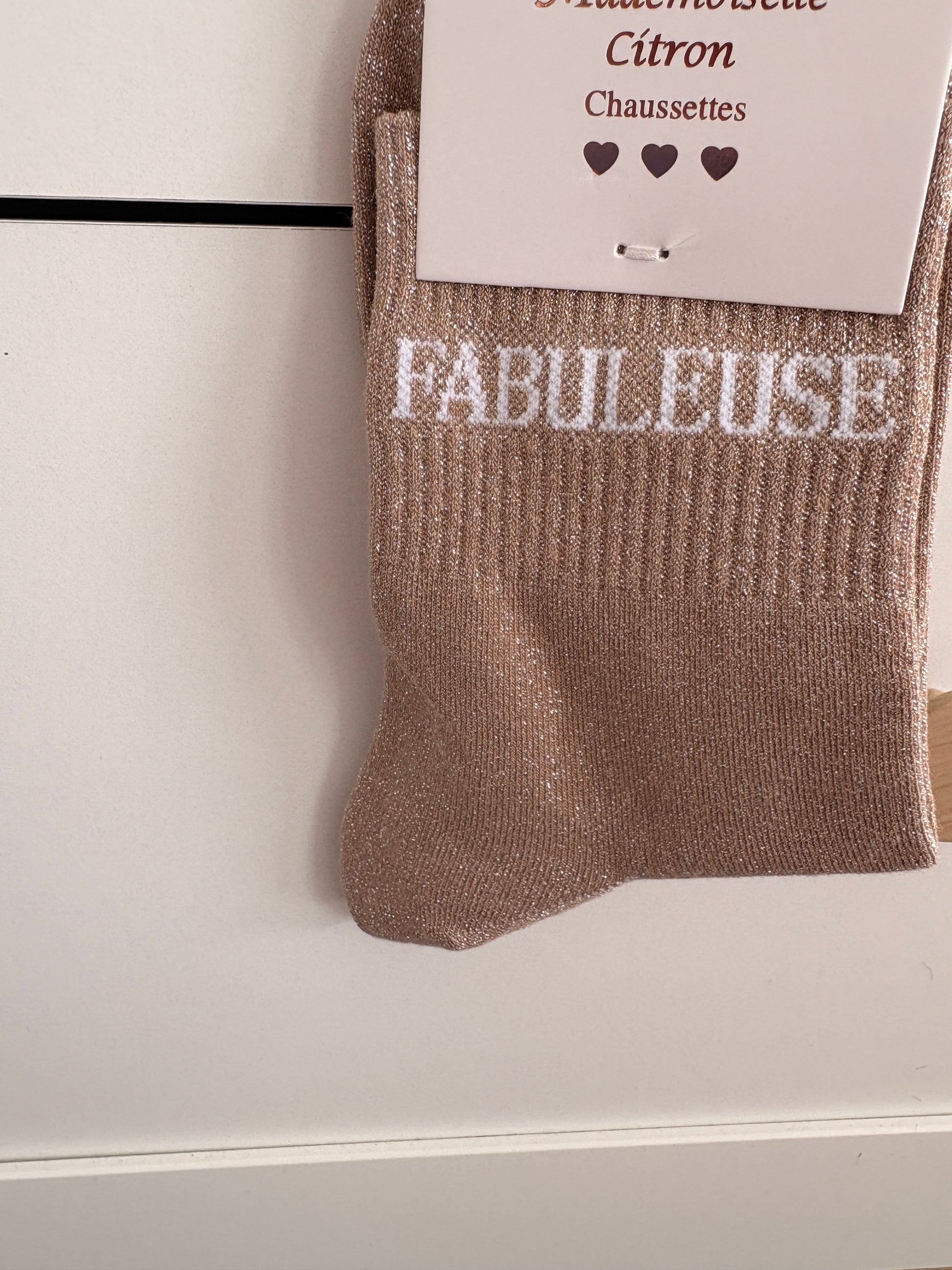 Chaussettes hautes pailletées Fabuleuse beige taupe pour femme