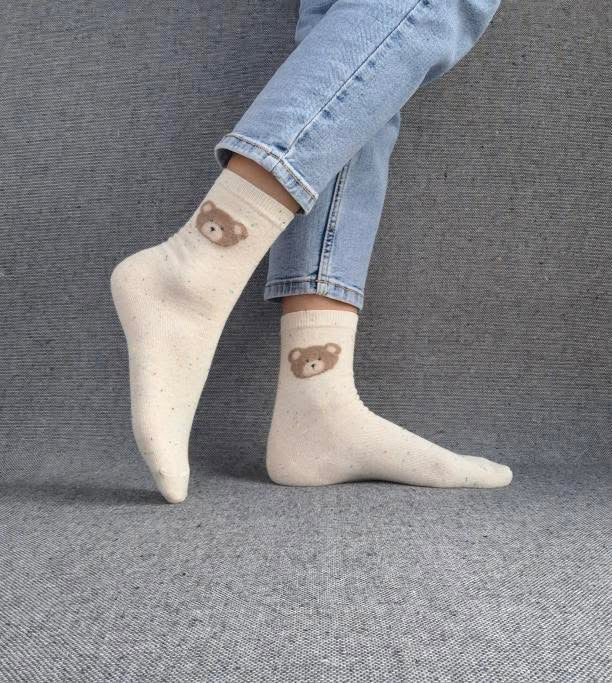 Paire de chaussettes blanches en coton à motif ours Le Petit Placard