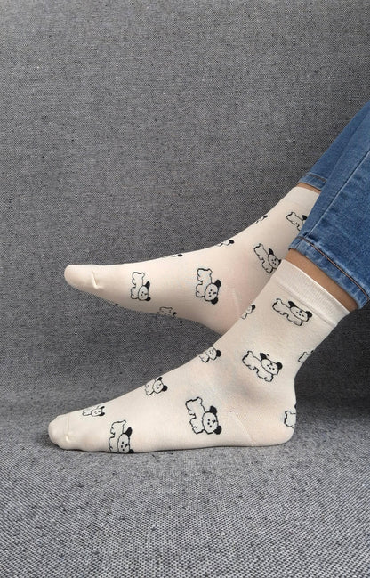 Paire de chaussettes blanches en coton à motifs chiens noirs Le Petit Placard