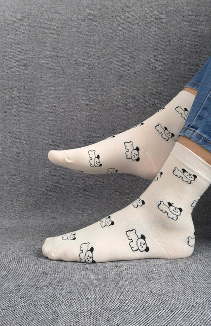 Paire de chaussettes blanches en coton à motifs chiens noirs Le Petit Placard
