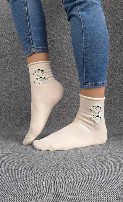 Paire de chaussettes blanches en coton à motifs deux petits chiens noirs Le Petit Placard