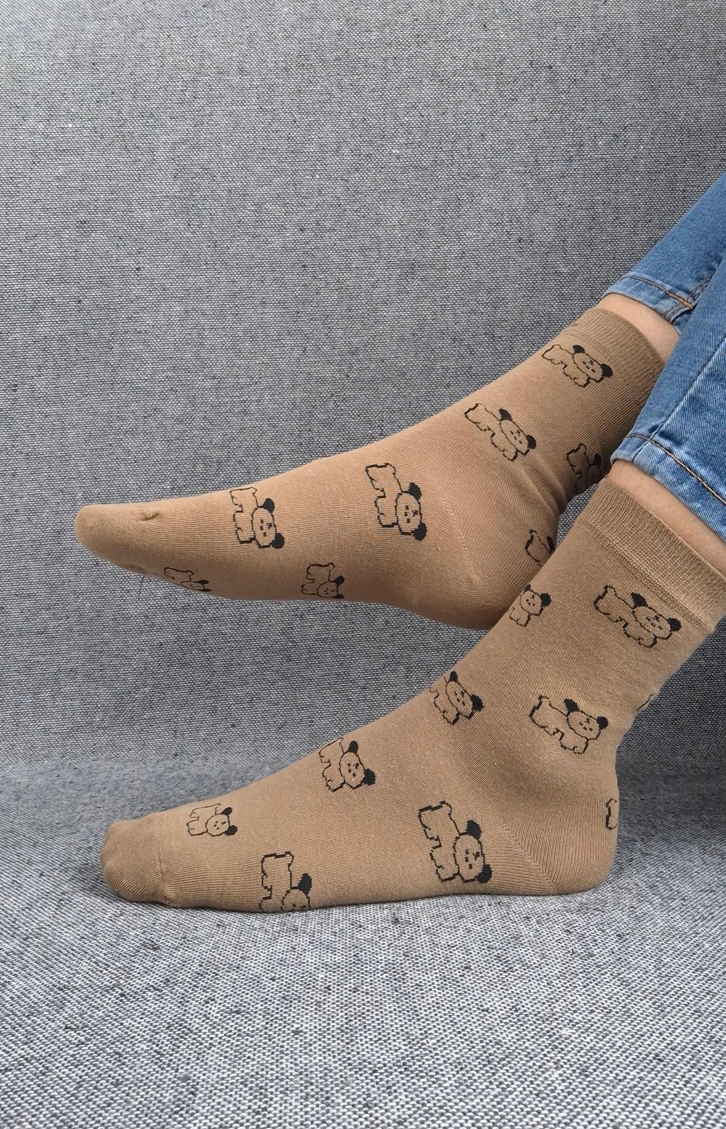 Paire de chaussettes marrons en coton à motifs chiens noirs Le Petit Placard