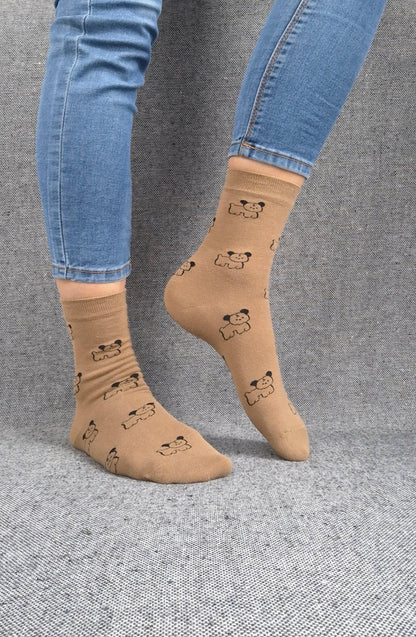 Paire de chaussettes marrons en coton à motifs chiens noirs Le Petit Placard