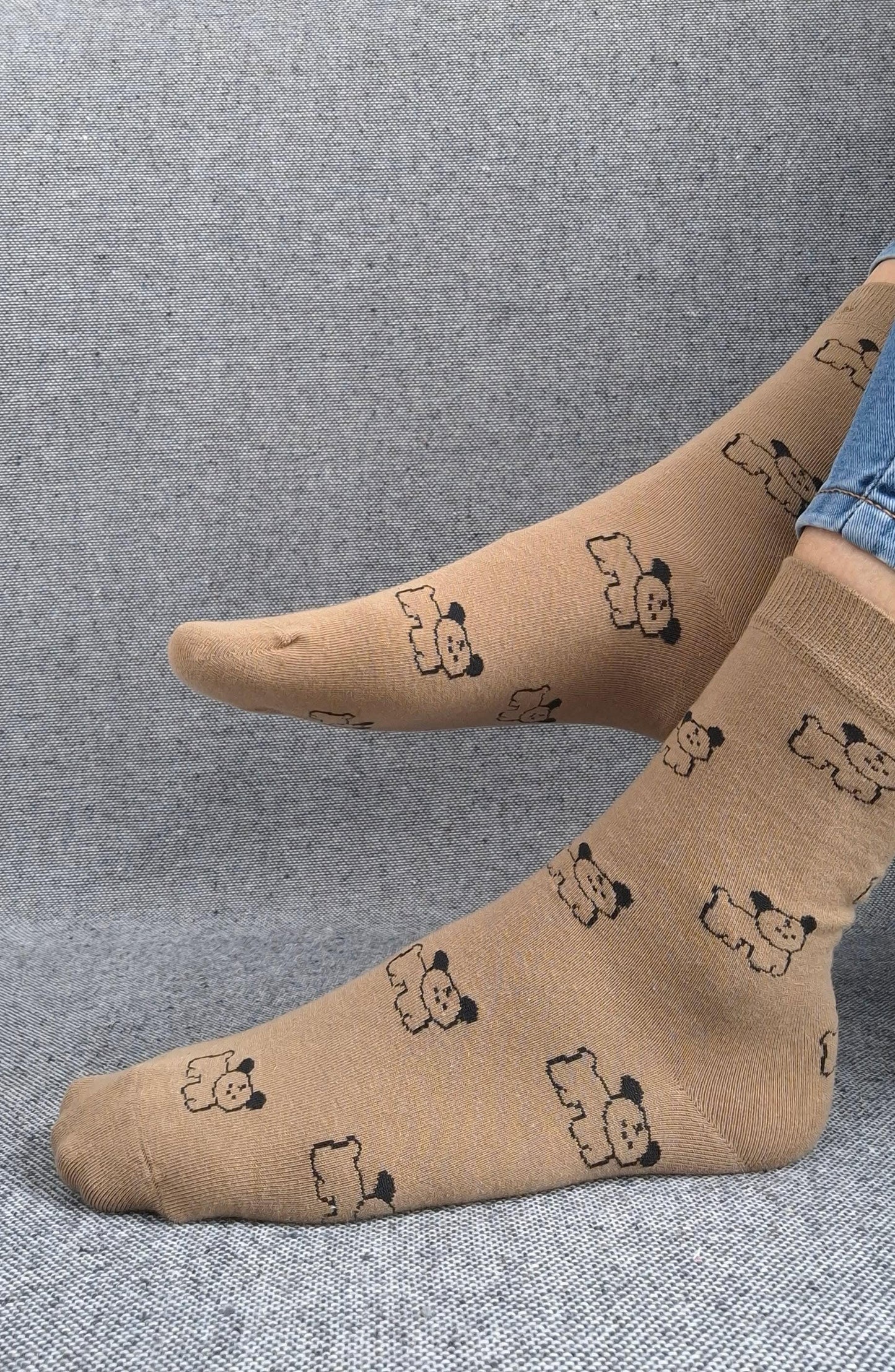 Paire de chaussettes marrons en coton à motifs chiens noirs Le Petit Placard
