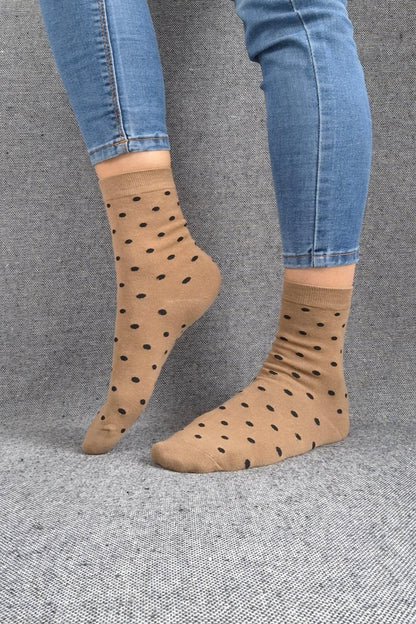 Paire de chaussettes marrons en coton à motifs pois noirs Le Petit Placard
