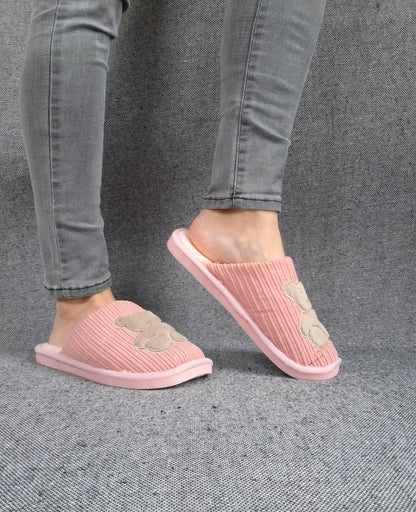 Chaussons fourrés rose en tissu avec motif ours Le Petit Placard