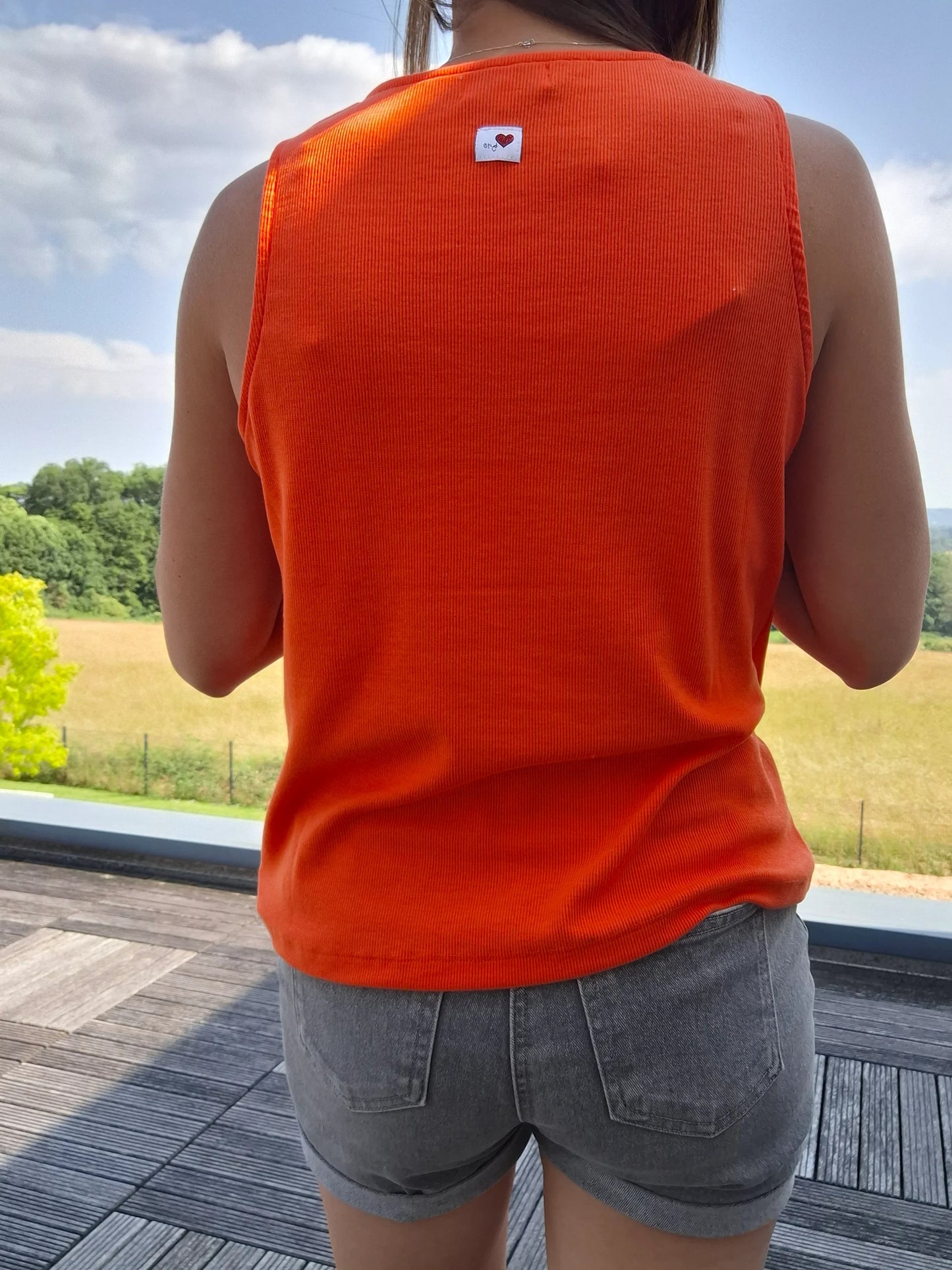 Débardeur en coton cotelé couleur orange Le Petit Placard