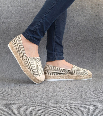 Espadrilles plates beige doré noir Le Petit Placard