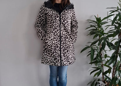 Attrait Paris - Manteau long sans ouate imperméable noir réversible avec motif léopard avec capuche Le Petit Placard