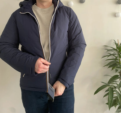 Doudoune à capuche HOMME courte imperméable et réversible matelassé bleu marine Le Petit Placard