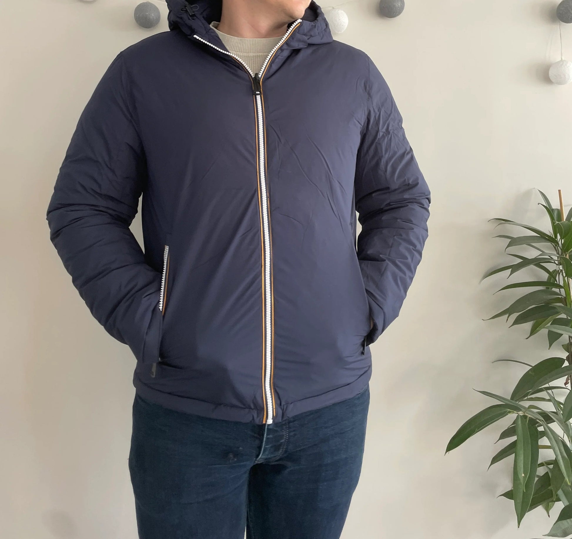 Doudoune à capuche HOMME courte imperméable et réversible matelassé bleu marine Le Petit Placard