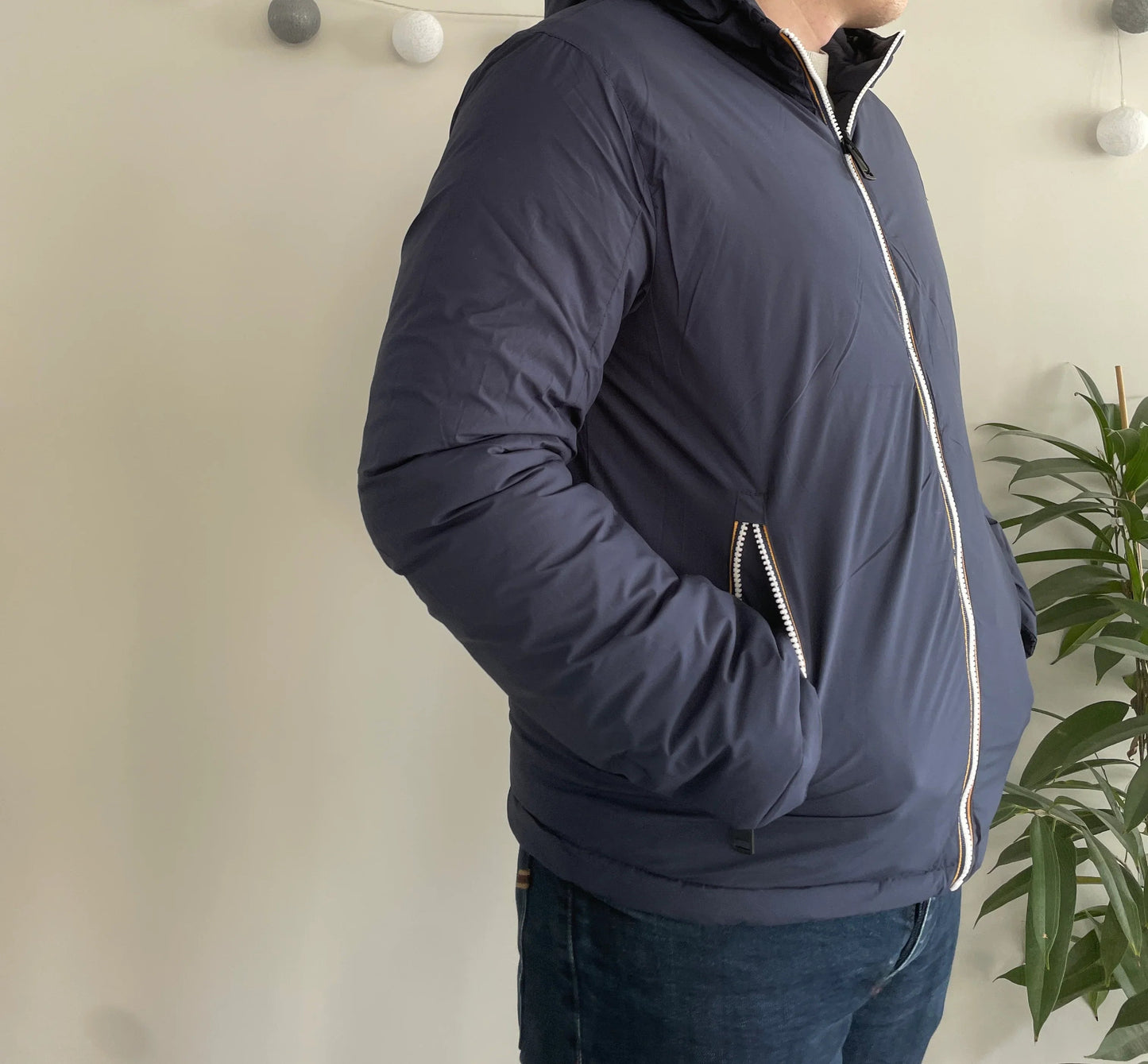 Doudoune à capuche HOMME courte imperméable et réversible matelassé bleu marine Le Petit Placard