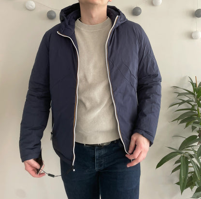 Doudoune à capuche HOMME courte imperméable et réversible matelassé bleu marine Le Petit Placard
