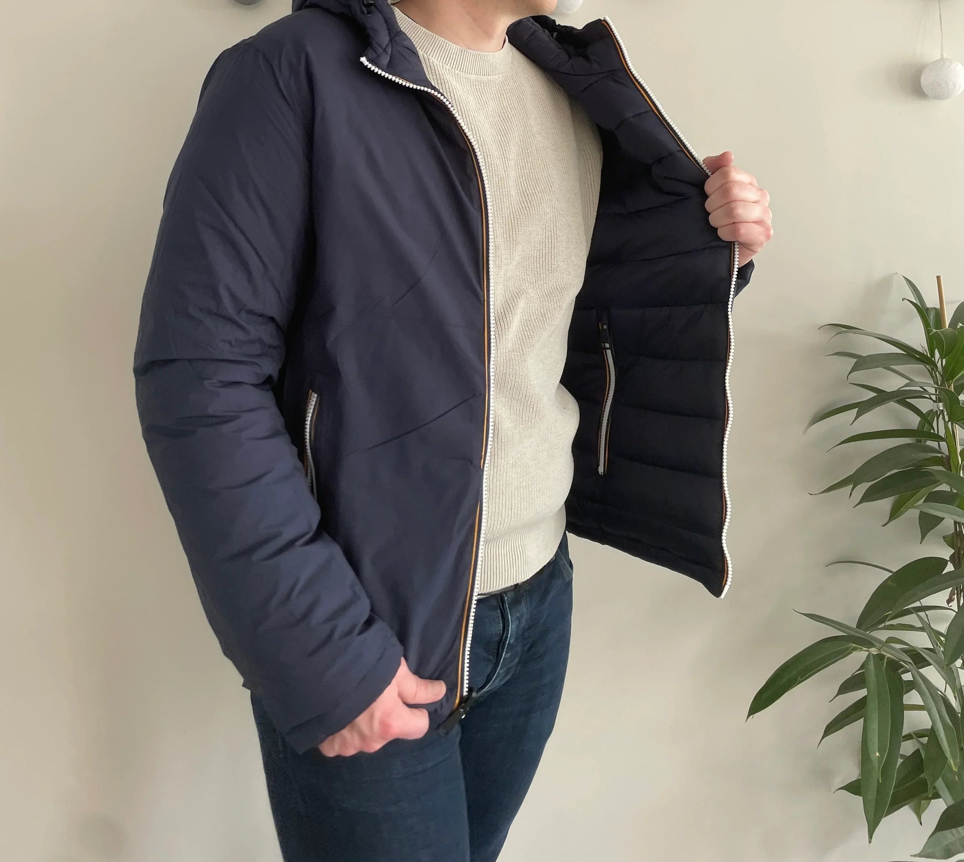 Doudoune à capuche HOMME courte imperméable et réversible matelassé bleu marine Le Petit Placard