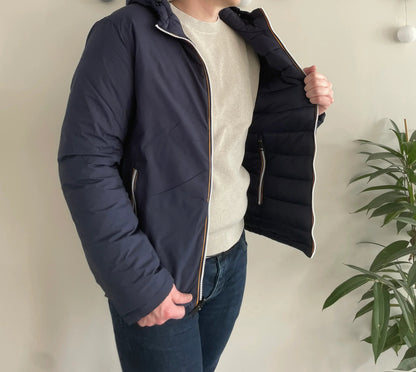 Doudoune à capuche HOMME courte imperméable et réversible matelassé bleu marine Le Petit Placard